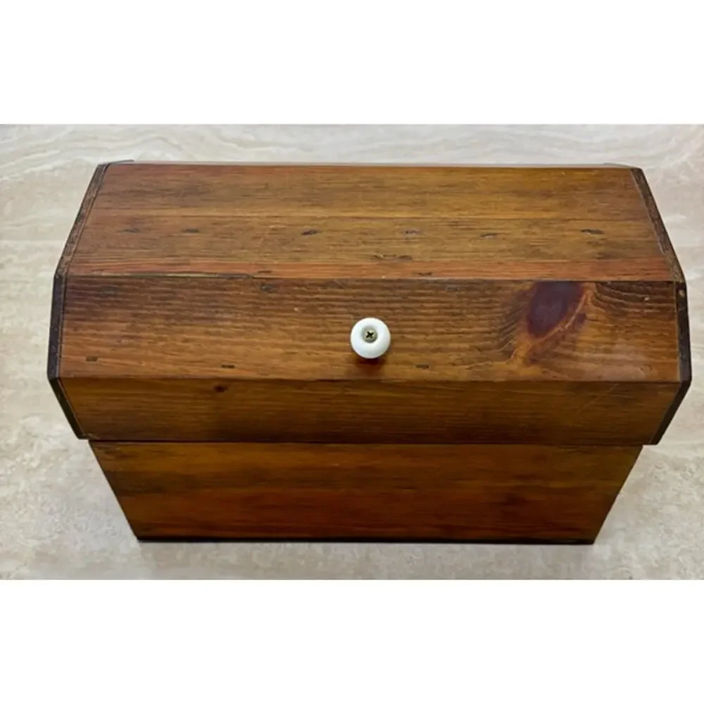 Vintage Rustic Wooden Keepsake Chest Box Storage Hinged Lid Solid Wood 12